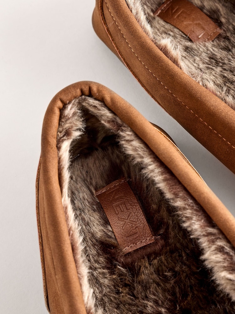 Brown Faux Fur Lined Moccasin Slippers - Image 7 of 7