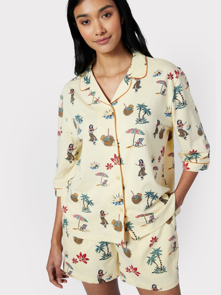 Chelsea Peers Yellow Organic Cotton Hawaii Print Short Pyjama Set - Image 1 of 5