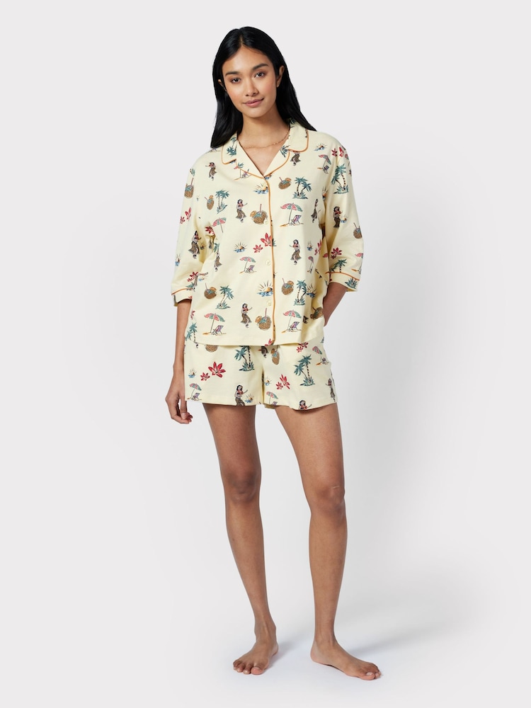 Chelsea Peers Yellow Organic Cotton Hawaii Print Short Pyjama Set - Image 2 of 5