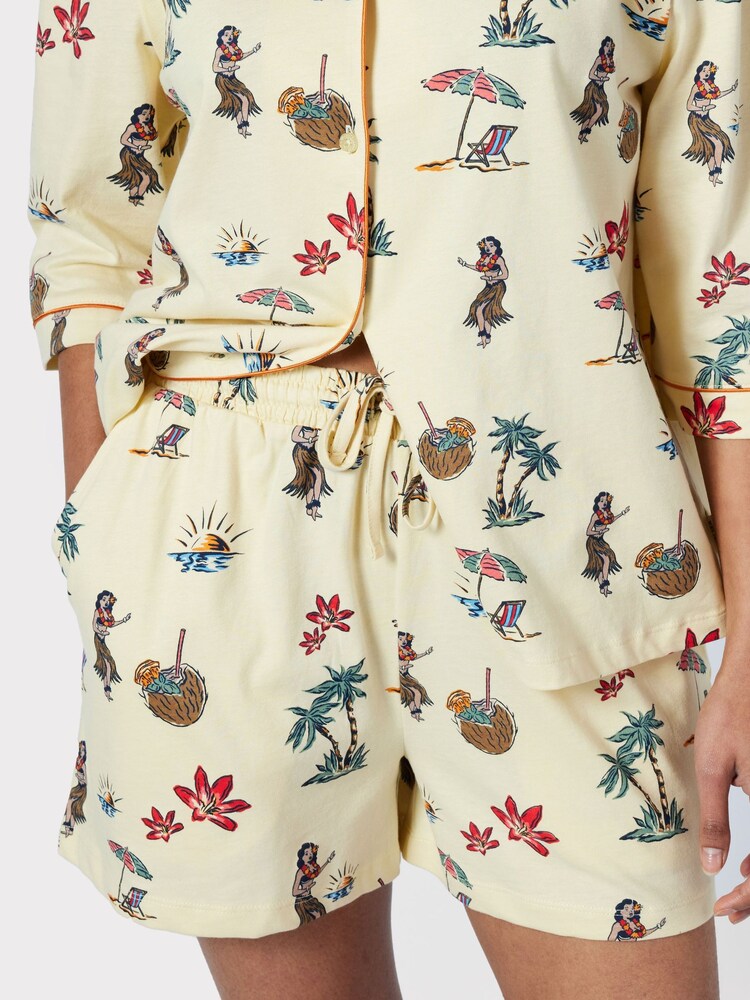 Chelsea Peers Yellow Organic Cotton Hawaii Print Short Pyjama Set - Image 5 of 5