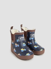 JoJo Maman Bébé Navy Blue Tractor Cosy Lined Fox Print Ankle Wellies - Image 1 of 4
