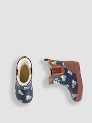 JoJo Maman Bébé Navy Blue Tractor Cosy Lined Fox Print Ankle Wellies - Image 3 of 4