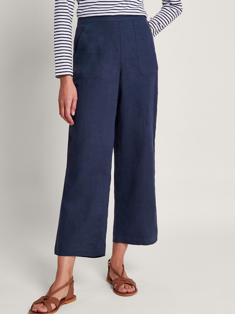 Monsoon Blue Parker Linen Crop Trousers - Image 2 of 4