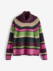 Multi Stripe 100% Wool Premium High Roll Neck Knitted Jumper - Image 6 of 7