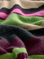 Multi Stripe 100% Wool Premium High Roll Neck Knitted Jumper - Image 7 of 7