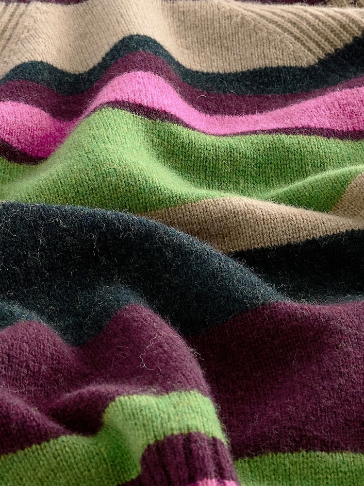 Multi Stripe 100% Wool Premium High Roll Neck Knitted Jumper - Image 7 of 7 Multi Stripe 100% Wool Premium High Roll Neck Knitted Jumper - Image 7 of 7