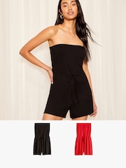 Friends Like These Red/Black Bandeau Tie Waist Jersey Playsuit 2 Pack - Image 1 of 7