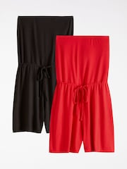 Friends Like These Red/Black Bandeau Tie Waist Jersey Playsuit 2 Pack - Image 6 of 7