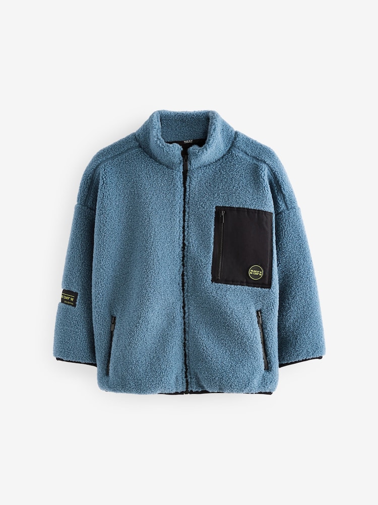 Srednje modra - Zip Through (sintetična tkanina) borg Fleece (3-16yrs) - Slika 1 iz 4 Srednje modra - Zip Through (sintetična tkanina) borg Fleece (3-16yrs) - Slika 1 iz 4