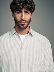 Green Stripe Oxford Long Sleeve 100% Cotton Shirt - Image 3 of 6