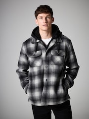 Grey Ombre Check Hooded Borg Lined Shacket - Image 1 of 9