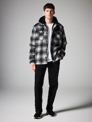 Grey Ombre Check Hooded Borg Lined Shacket - Image 2 of 9