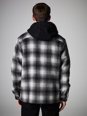 Grey Ombre Check Hooded Borg Lined Shacket - Image 3 of 9