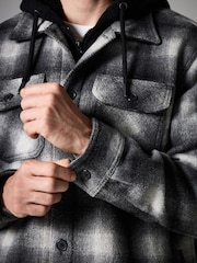 Grey Ombre Check Hooded Borg Lined Shacket - Image 4 of 9