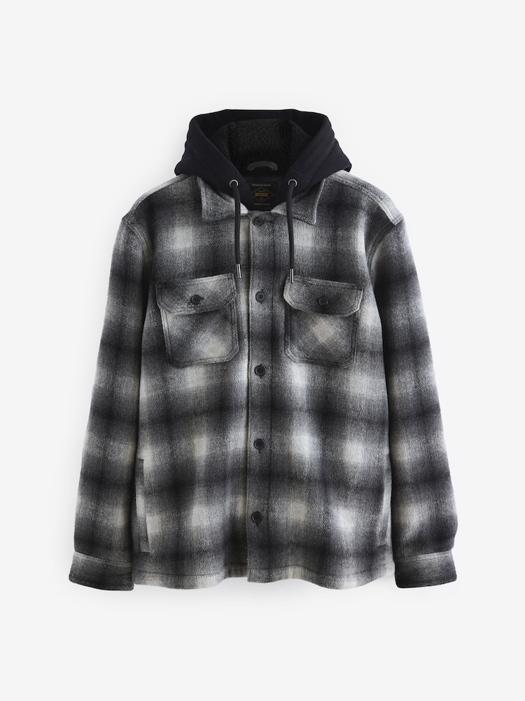 Grey Ombre Check Hooded Borg Lined Shacket - Image 5 of 9