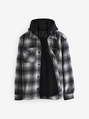 Grey Ombre Check Hooded Borg Lined Shacket - Image 6 of 9