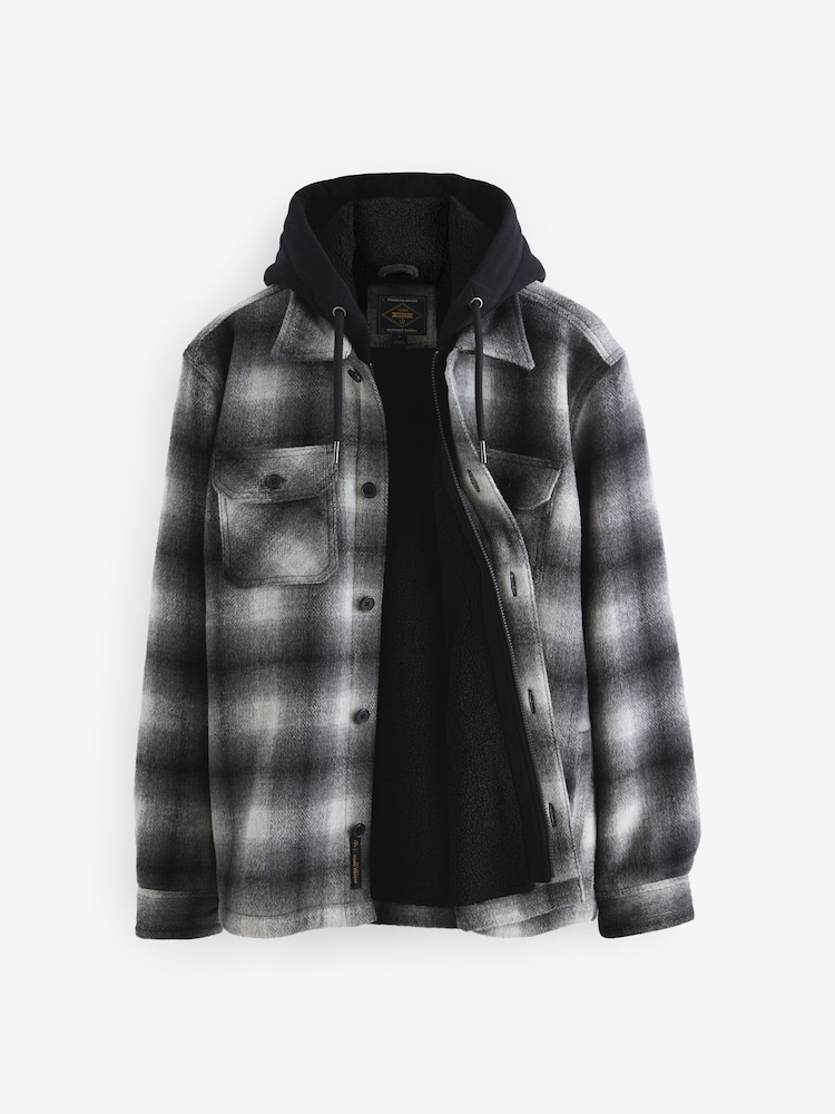 Grey Ombre Check Hooded Borg Lined Shacket - Image 6 of 9