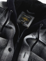 Grey Ombre Check Hooded Borg Lined Shacket - Image 9 of 9