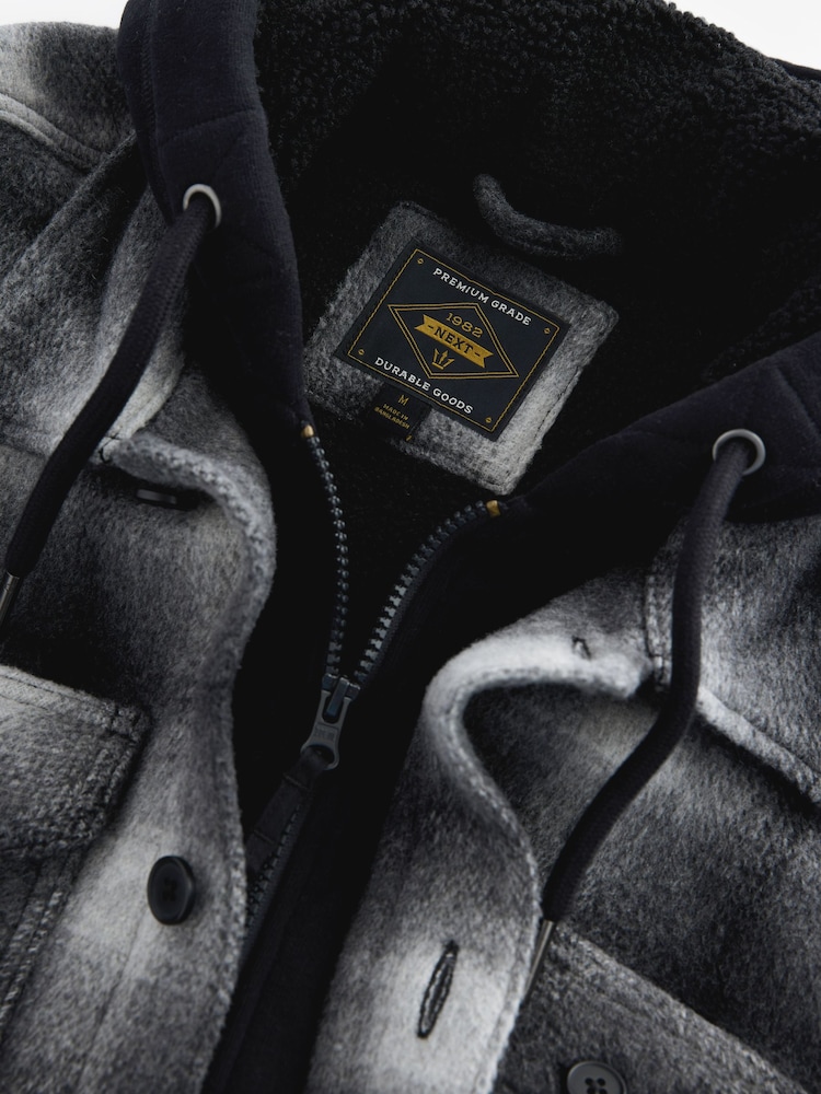 Grey Ombre Check Hooded Borg Lined Shacket - Image 9 of 9