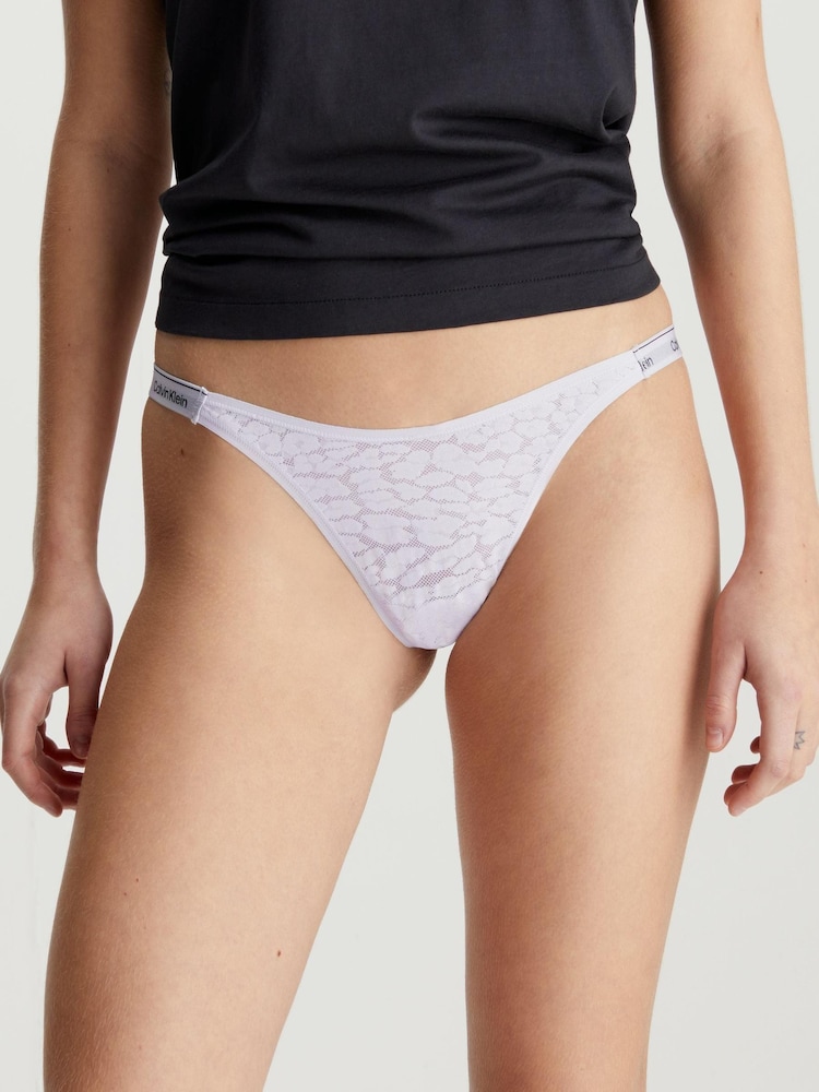 Calvin Klein Grey/Blue Lace String Thong - Image 1 of 4