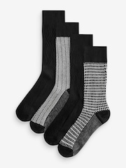 Black/White Texture Modal Signature Socks 4 Pack - Image 1 of 7