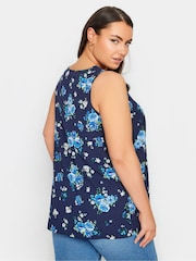 Yours Curve Blue Pink Floral Print Vest Top - Image 3 of 5