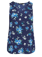 Yours Curve Blue Pink Floral Print Vest Top - Image 5 of 5