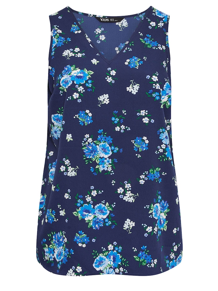 Yours Curve Blue Pink Floral Print Vest Top - Image 5 of 5