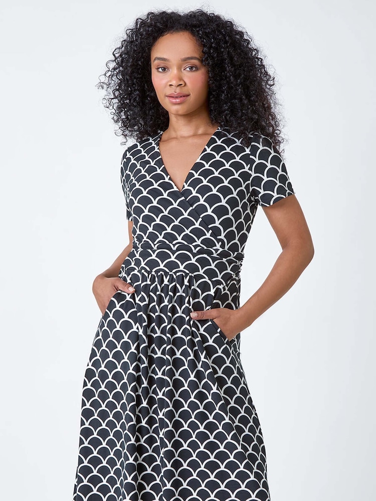 Roman Black Abstract Print Belt Detail Dress - Image 1 of 5