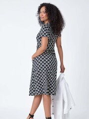 Roman Black Abstract Print Belt Detail Dress - Image 3 of 5