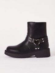 Zwart - Lipsy Heart - Biker enkellaarsje van imitatieleer met gesp - Image 1 of 4