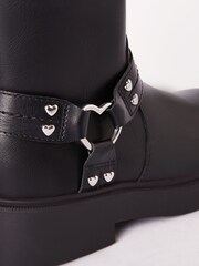 Zwart - Lipsy Heart - Biker enkellaarsje van imitatieleer met gesp - Image 3 of 4