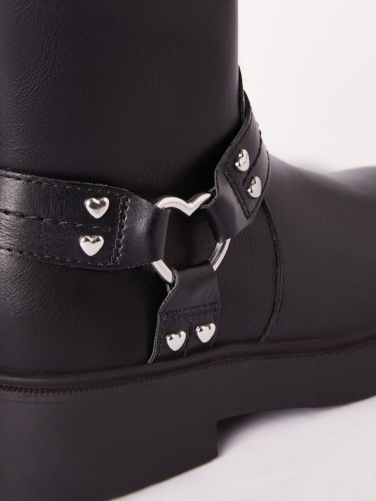 Zwart - Lipsy Heart - Biker enkellaarsje van imitatieleer met gesp - Image 3 of 4