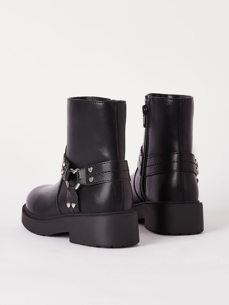 Lipsy Black Heart Buckle Biker Faux Leather Flat Ankle Boot - Image 4 of 4 Lipsy Black Heart Buckle Biker Faux Leather Flat Ankle Boot - Image 4 of 4