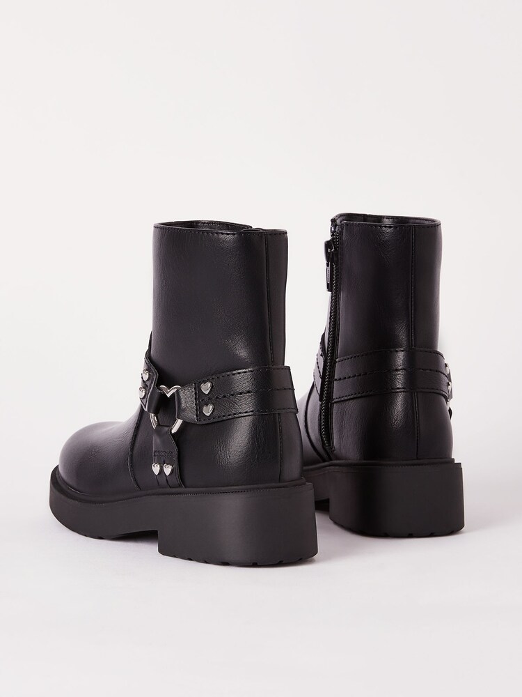 Lipsy Black Heart Buckle Biker Faux Leather Flat Ankle Boot - Image 4 of 4 Lipsy Black Heart Buckle Biker Faux Leather Flat Ankle Boot - Image 4 of 4