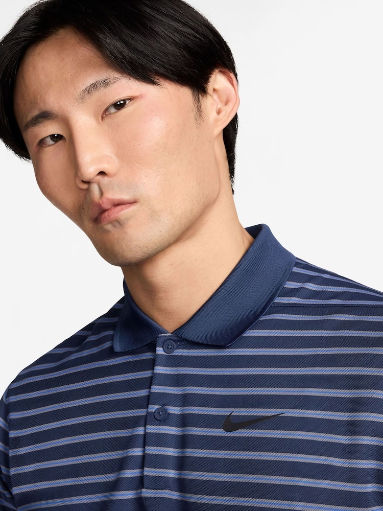 Nike Blue Dri-FIT Victory Striped Golf Polo Shirt - Image 3 of 3