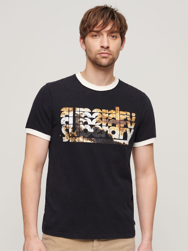 Superdry Black 100% Cotton Photographic Logo T-Shirt - Image 1 of 6