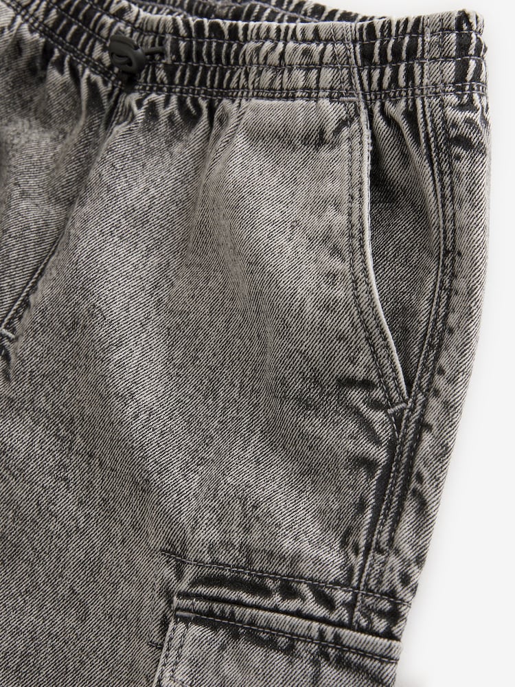 Grey Balloon Denim Cargo 100% Cotton Jeans with Elasticated Waist (3-16yrs) - Image 10 of 10