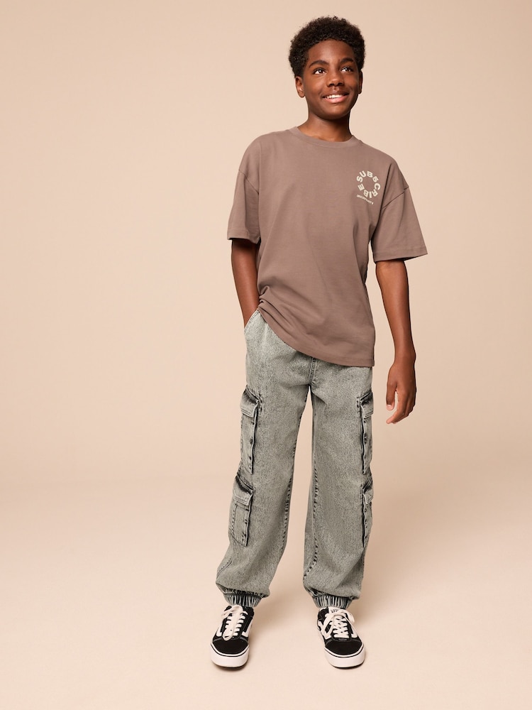 Grey Balloon Denim Cargo 100% Cotton Jeans with Elasticated Waist (3-16yrs) - Image 2 of 10