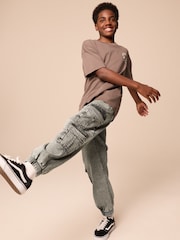 Grey Balloon Denim Cargo 100% Cotton Jeans with Elasticated Waist (3-16yrs) - Image 4 of 10