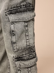 Grey Balloon Denim Cargo 100% Cotton Jeans with Elasticated Waist (3-16yrs) - Image 6 of 10