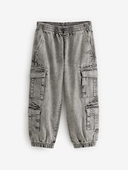 Grey Balloon Denim Cargo 100% Cotton Jeans with Elasticated Waist (3-16yrs) - Image 7 of 10