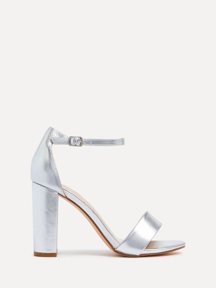 Linzi Silver Nelly Faux Suede Barely There Block Heeled Sandals - Image 2 of 5