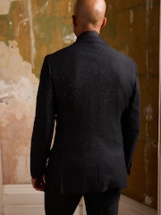 Black Slim Fit Glitter Tuxedo Suit Jacket - Image 3 of 13