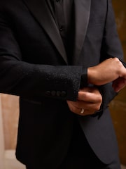 Black Slim Fit Glitter Tuxedo Suit Jacket - Image 5 of 13