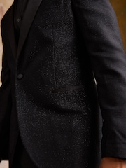 Black Slim Fit Glitter Tuxedo Suit Jacket - Image 7 of 13
