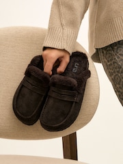 Qəhvəyi süet - Linzi Elma Fur Mule Slippers - 7şəkildən 7 şəkil