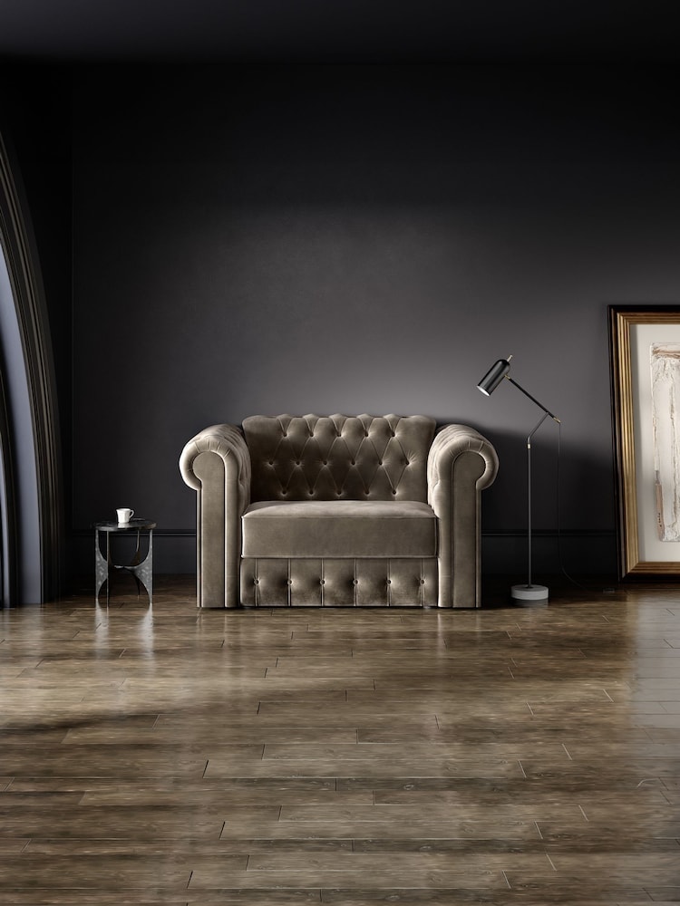 Jay-Be Luxe Velvet Mink Brown Chesterfield Snuggle Sofa Bed - Image 1 of 6