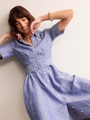 Boden Blue Louise 100% Linen Midi Shirt Dress - Image 1 of 5