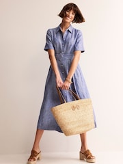 Boden Blue Louise 100% Linen Midi Shirt Dress - Image 2 of 5